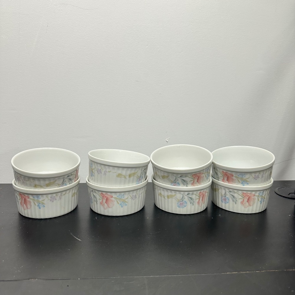America Limoges Flowers Fine Porcelain Ramekins Microwave Oven Safe Set of 8‎